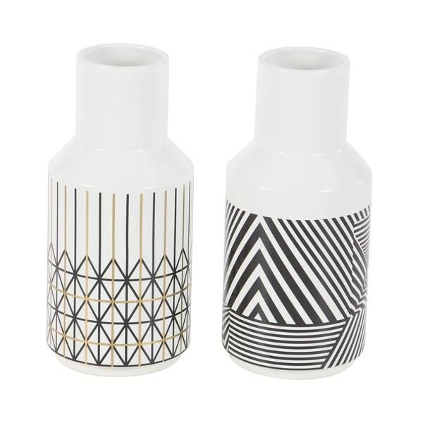 Eclectic White Vases with Black & Gold Boho Patterns Set of 2 5" x 11" | Bed Bath & Beyond