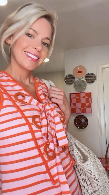 Pink and orange knit dress. Runs a little short in length  (I’m 5’5) perfect for a cover up! I’m in a size small. Love the lace up 🎀🧡🩷 loving this beach bag 🩵 summer it sandal 🩴 🐚 

#LTKSeasonal #LTKStyleTip #LTKShoeCrush