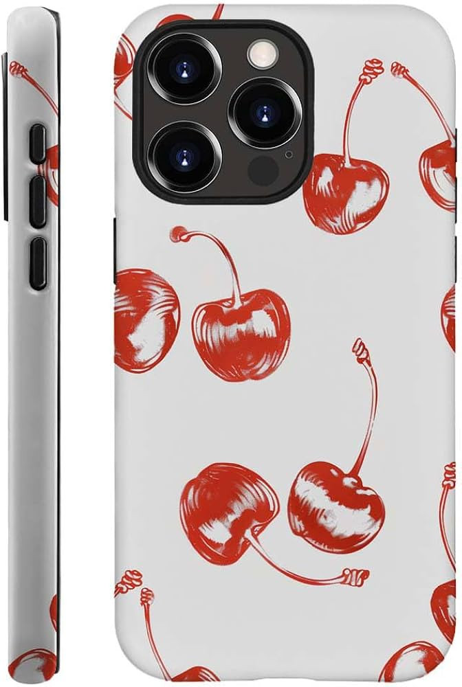 for iPhone 13 Pro Case,HH2 Retro Cherry Hybrid 2 Layer Hard Shell Silicone Protective Pattern Des... | Amazon (US)