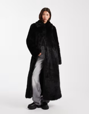 ASOS DESIGN longline tipped faux fur car coat in black | ASOS (Global)