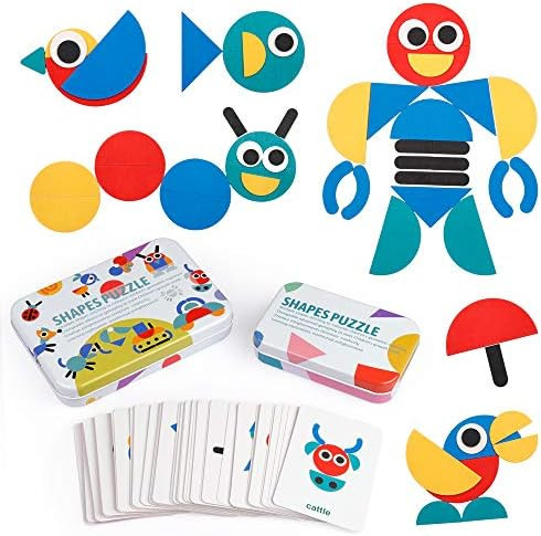 Coogam Wooden Pattern Blocks - Tangram Shape Puzzle Set Color Sorting Stacking Game Wood Animal J... | Amazon (US)