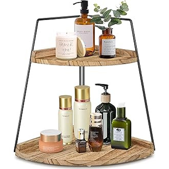 2-Tier Bathroom Counter Organizer,Vanity Counter Corner Shelf, Skincare, Wood Countertop Bathroom... | Amazon (US)