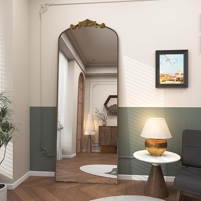 Gold Arched Full Length Mirror 78x32, Baroque Inspired Vintage Body Mirror for Wall, Ornate Floor... | Amazon (US)