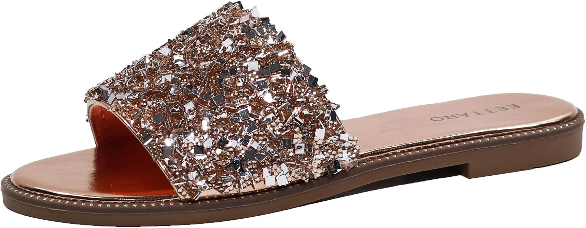 EETTARO Women's Glitter Shiny Slide Sandals Sparkle Fancy Flat Slippers Slip-on Jeweled Shoes | Amazon (US)