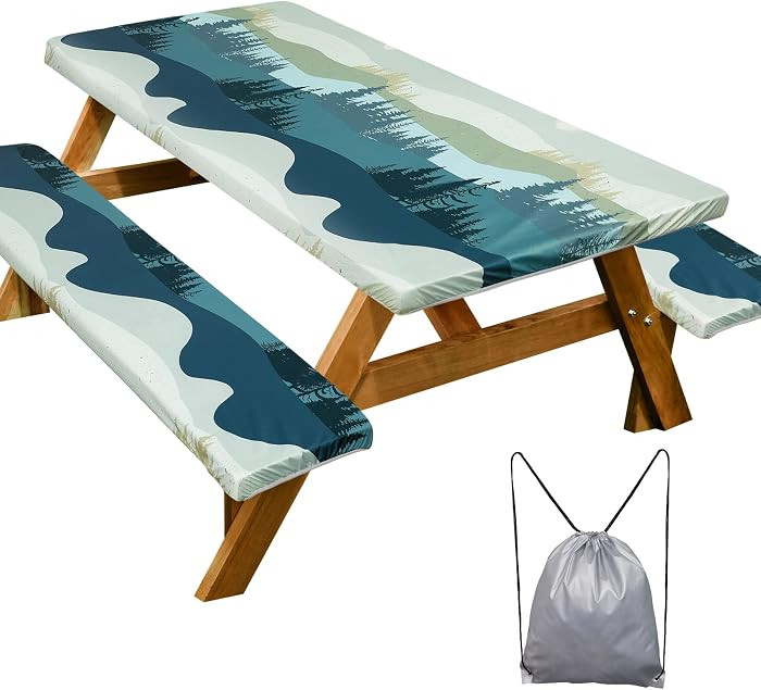 Picnic Table Cover with Bench Covers Camping Essentials Waterproof Windproof Camping Tablecloth w... | Amazon (US)