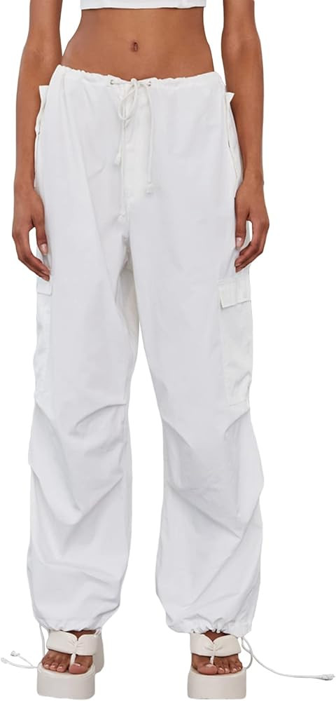 Women Baggy Cargo Pants Drawstring Low Waist Wide Leg Straight Joggers Trousers Sweatpants with S... | Amazon (US)