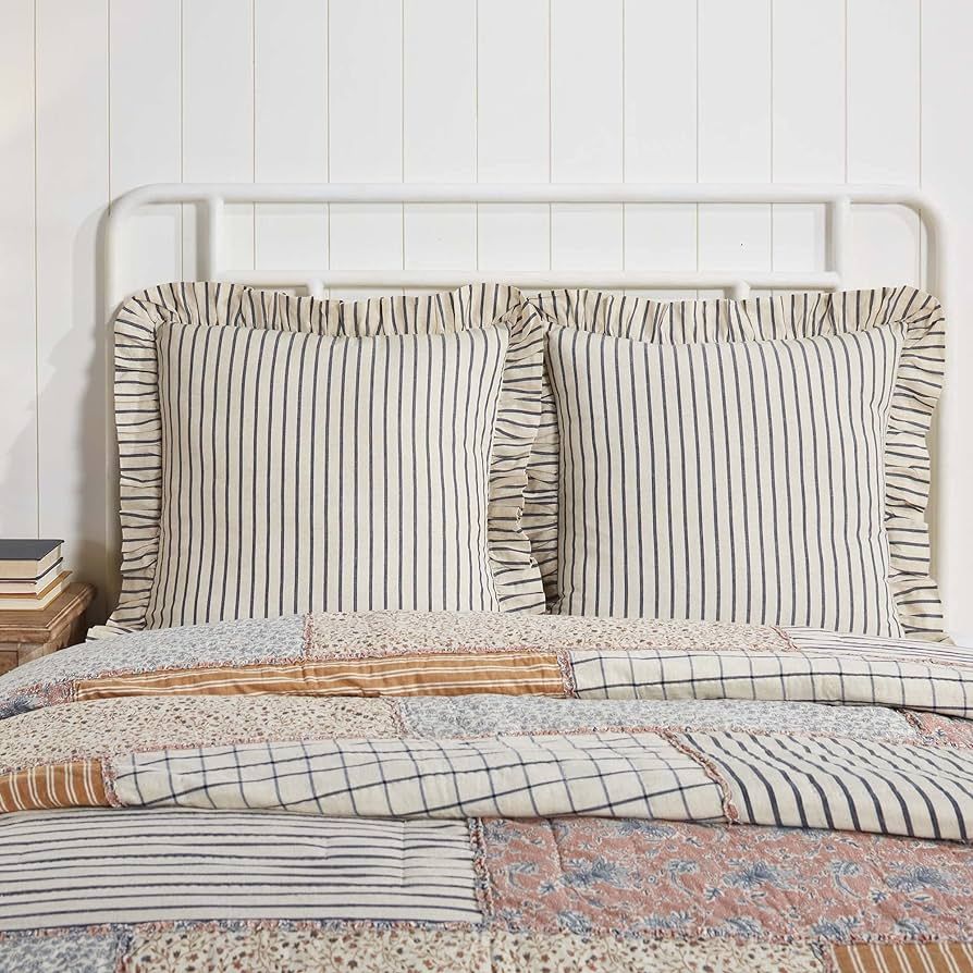 VHC Brands Kaila Vintage Farmhouse Bedroom Decor, Fabric Blue Stripe Euro Sham 26x26 | Amazon (US)