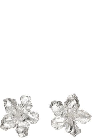 Silver Conie Vallese Edition Jardín Big Flower Clip-On Earrings | SSENSE