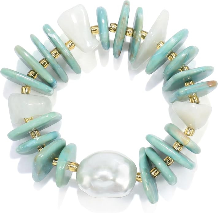 Colorful Chunky Beaded Stretch Bracelet for Women, Acrylic & Irregular Stone Chip Statement Jewel... | Amazon (US)