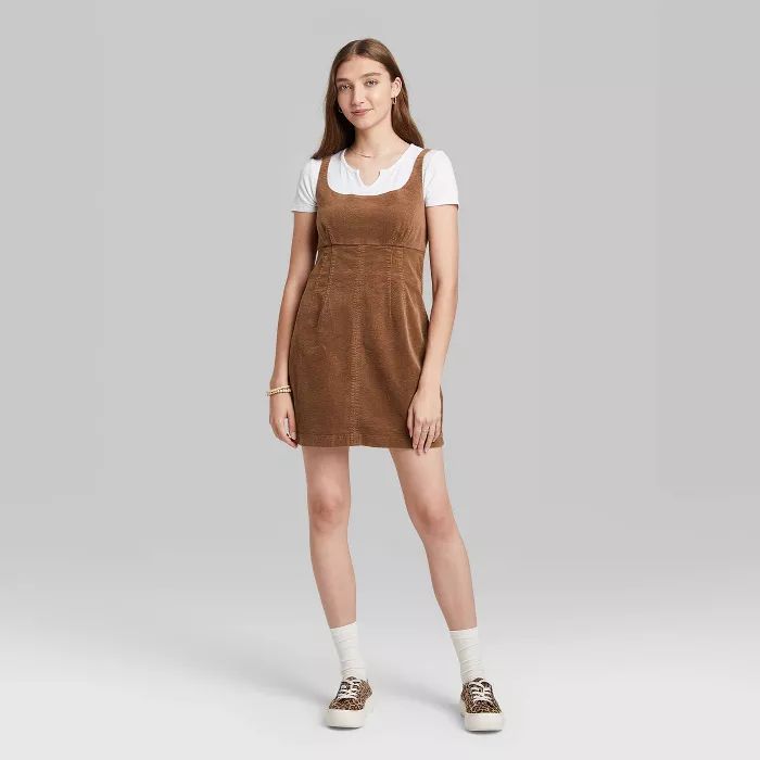 Women&#39;s Cord Fitted Pinafore Dress - Wild Fable&#8482; Brown XXL | Target