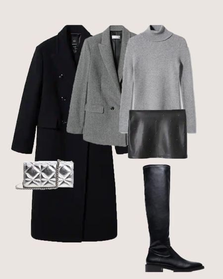 Super chic Winter outfit 🖤

Black coat, gray blazer, neutral winter outfit, gray sweater, turtle neck sweater, over knee boots, black boots outfits, silver bag, gray and black outfit, cool work outfit 

#LTKSeasonal #LTKstyletip #LTKworkwear