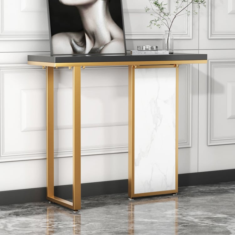 39" Modern Rectangular Black & White Console Table with Wooden Top Entryway Table | Homary