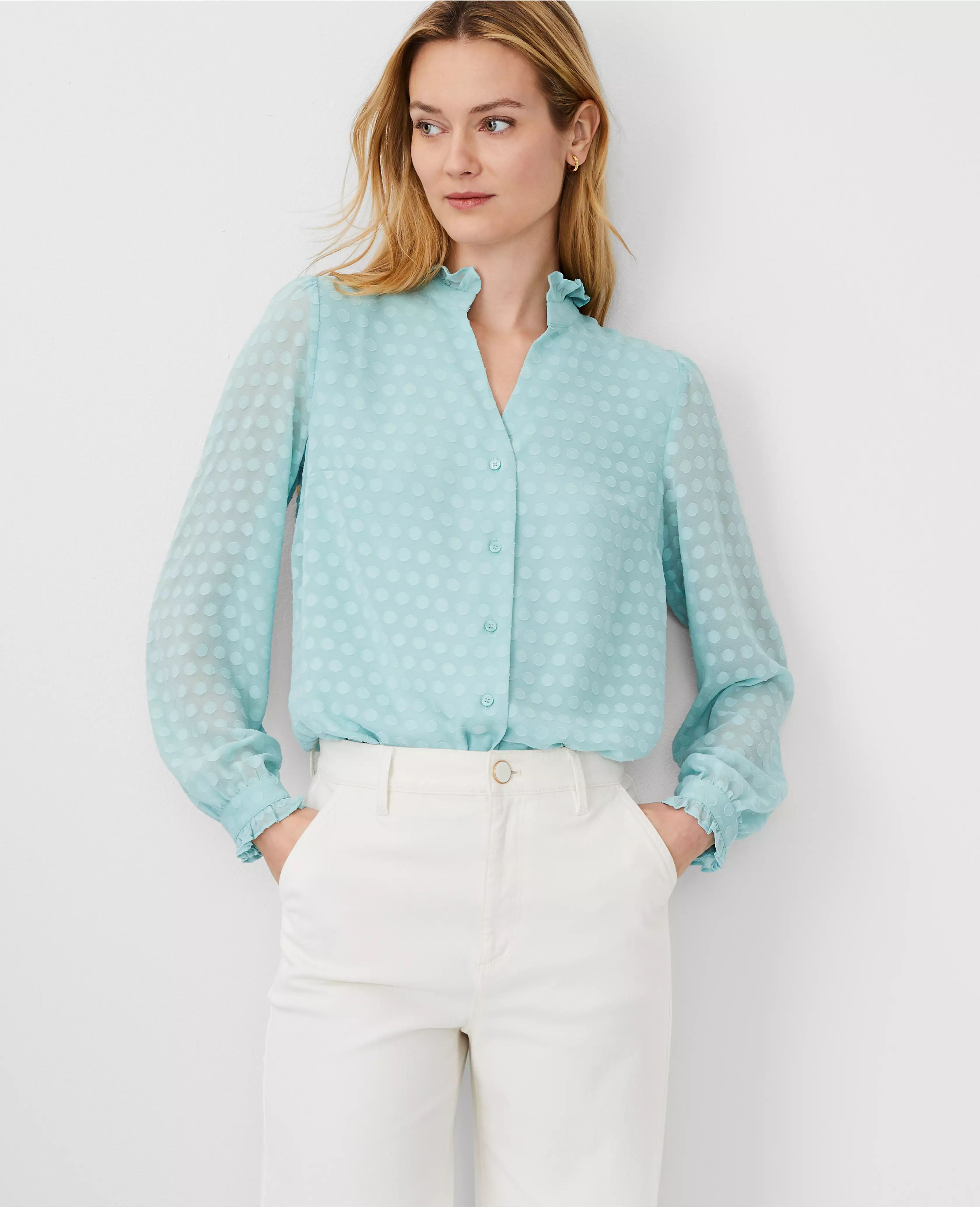 Clip Dot Ruffle Button Top | Ann Taylor (US)