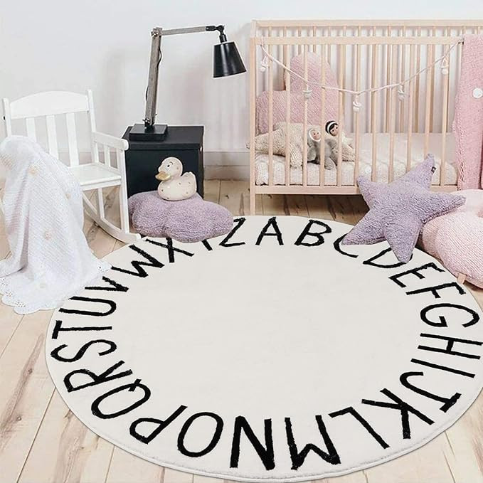 HEBE 4ft Round Kids ABC Rug Alphabet Nursery Rug for Bedroom Playroom Non Slip Educational Playma... | Amazon (US)