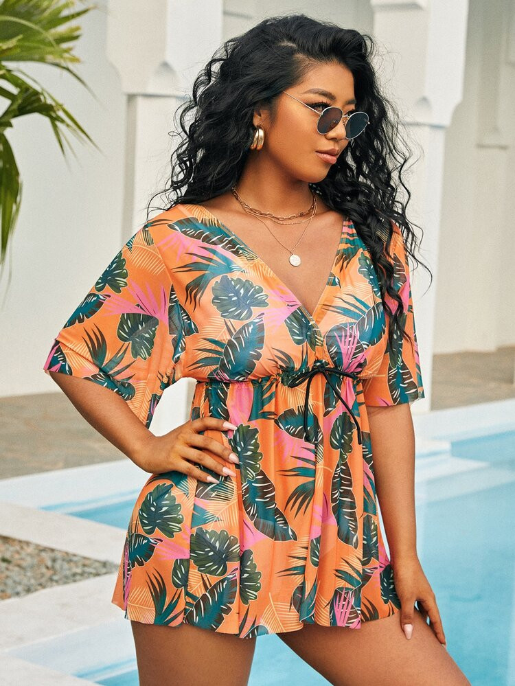 Plus Tropical Mesh Cover Up | SHEIN