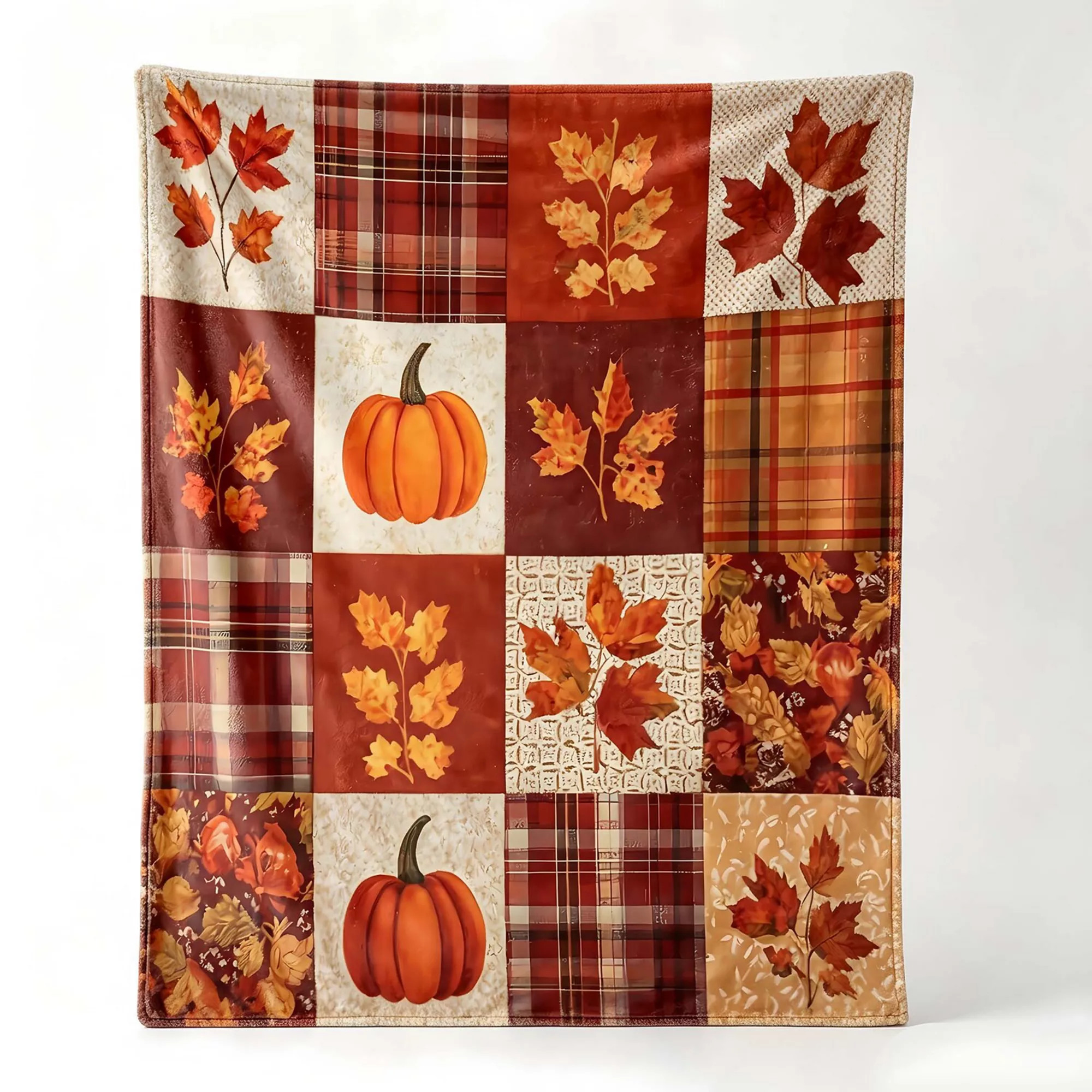 Flannel Blanket, Vintage Pumpkin Leaf Plaid Patchwork Autumn Decor | Kohl's