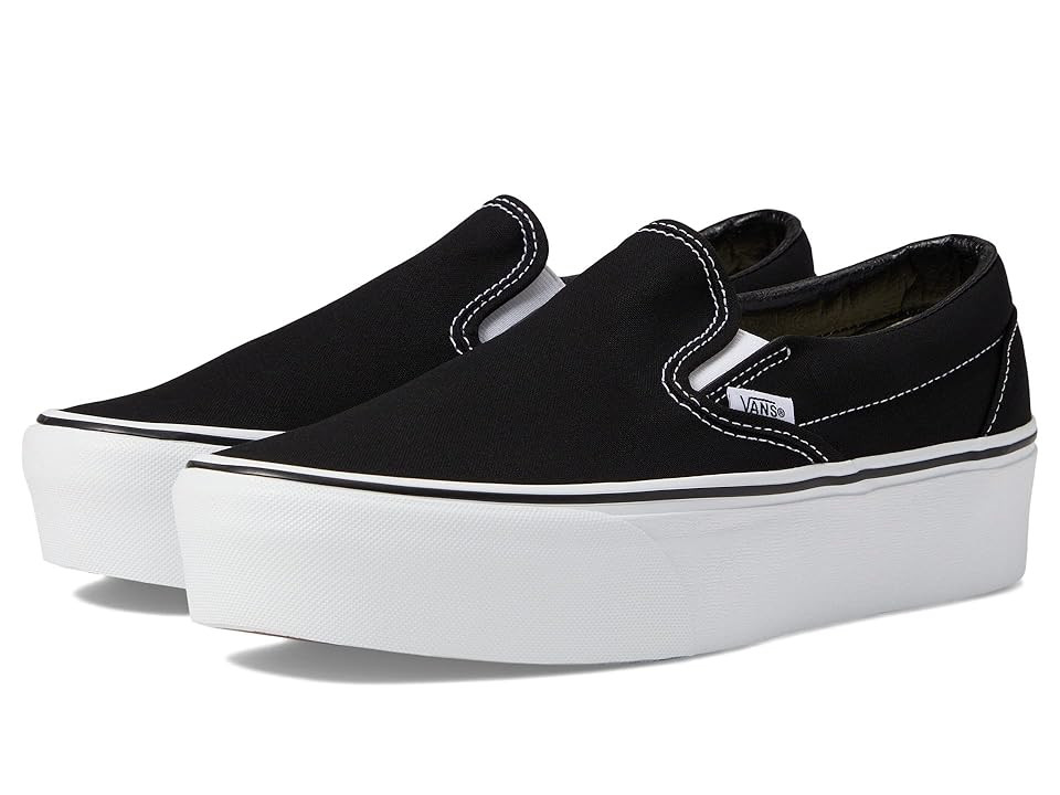Vans Classic Slip-On Stackform Shoes Canvas Black/True White : Men's 8 - Women's 9.5 Medium, Fabric | Zappos