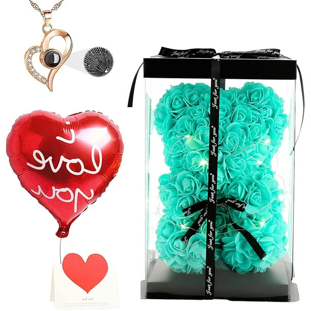 Rose Teddy Bear with Box '10 inch'lights Necklace and Ballon，Valentines Day Gifts for Her Wife ... | Walmart (US)