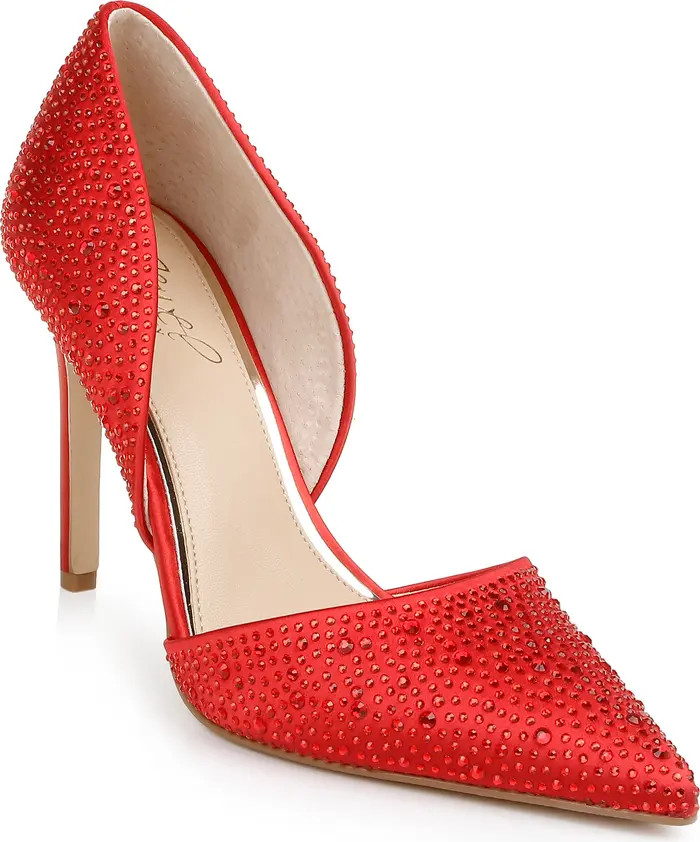 Jewel Badgley Mischka Justise Pointy Toe Embellished Satin d'Orsay Pump | Nordstrom | Nordstrom