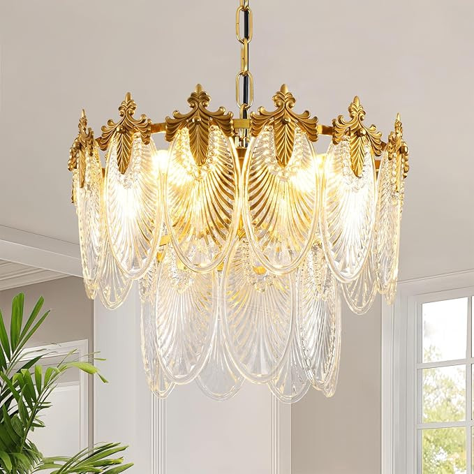 Antique Chandeliers 2-Layer Gold Crystal Glass Chandelier, 4-Light Round Pendant Light 17.7" Brus... | Amazon (US)