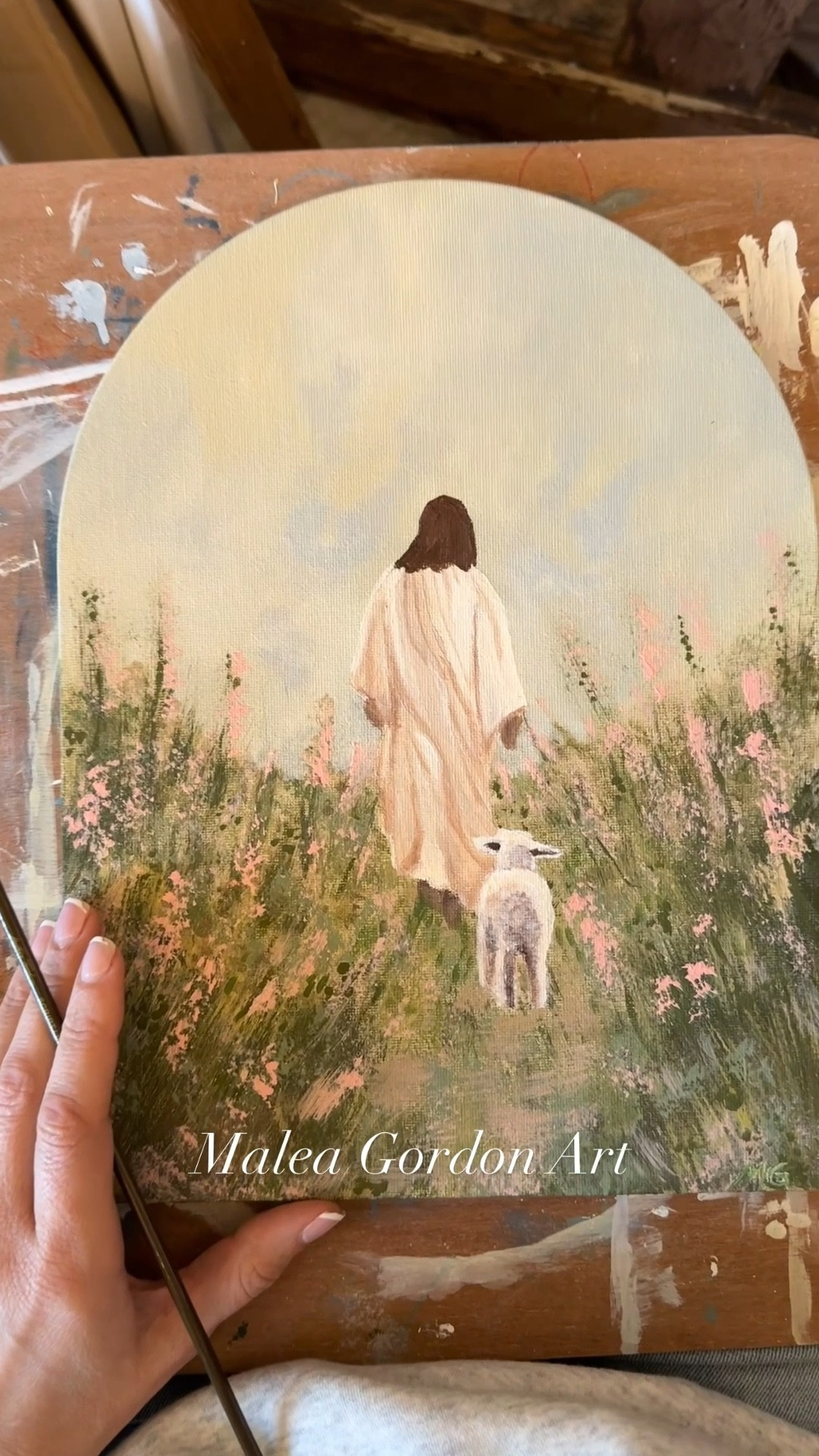 Painting Jesus and the lamb in wildflowers 9x12 original painting by Malea Gordon. Find my art on IG @maleagordonhome Custom Commissions are open🎨

Art, canvas, wall art, original painting, available for custom order, Christian art, Christmas present, modern Christian, Jesus, church, faith based, Jesus and the lamb