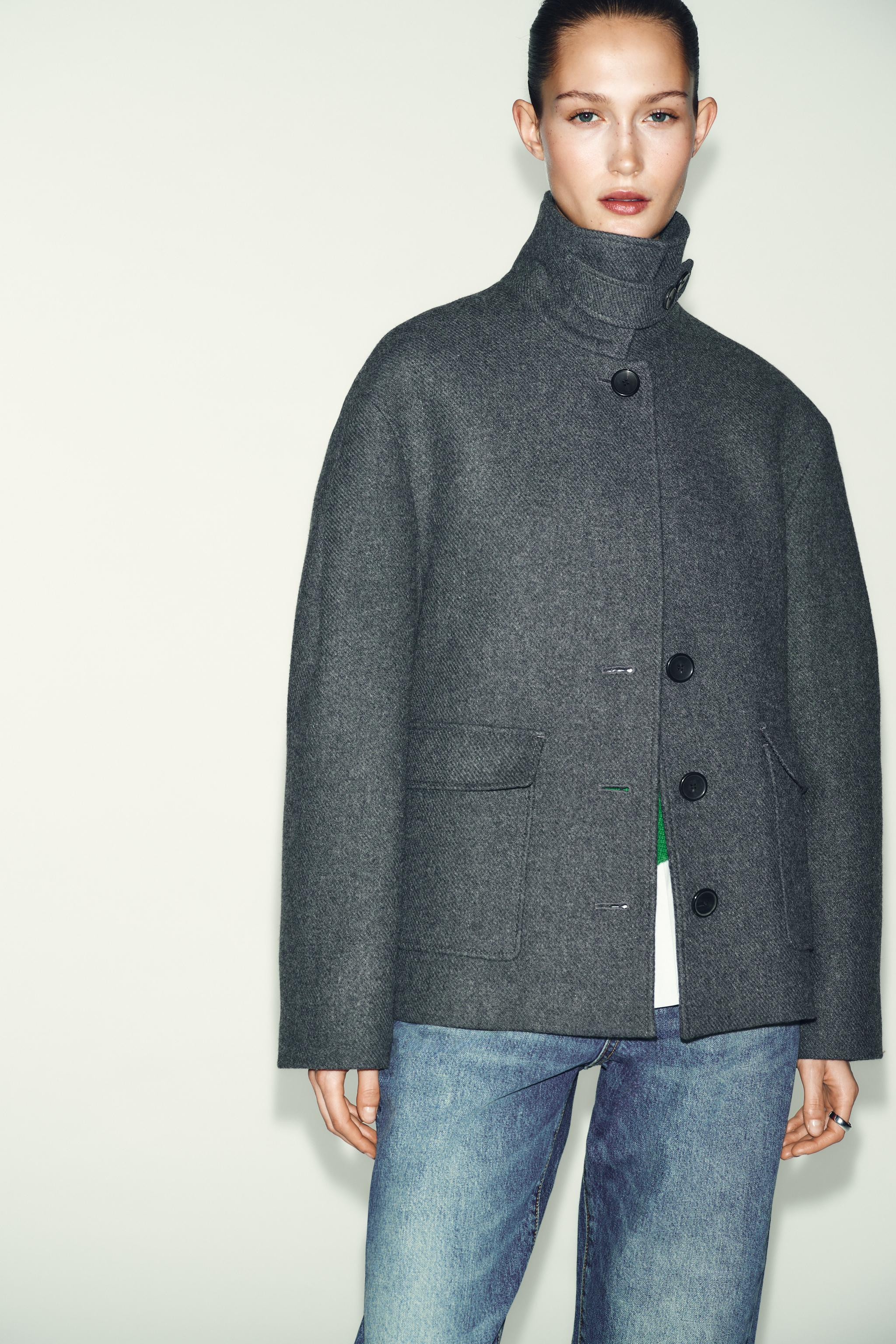 WOOL BLEND COAT WITH HIGH NECK | Zara US