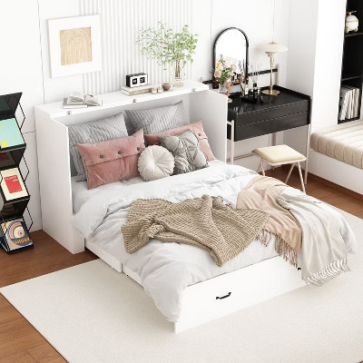Famapy White Queen Size Murphy Bed with Charging Station & Drawer | Target