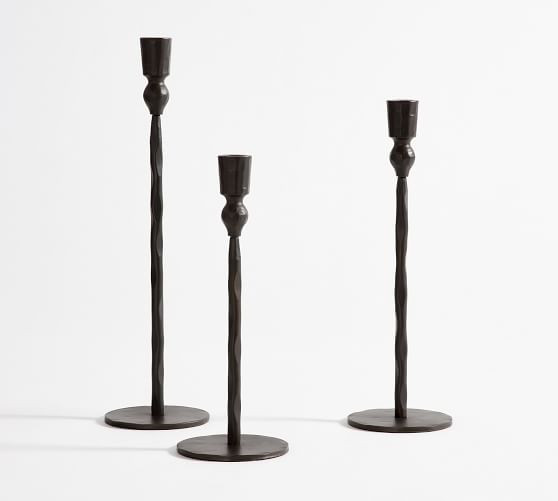 Poconos Hammered Taper Candleholders - Set of 3, Bronze | Pottery Barn (US)