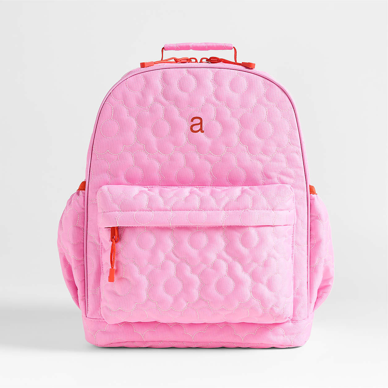 Quilted Pink Flower Large Kids Backpack with Side Pockets + Reviews | Crate & Kids | Crate & Barrel