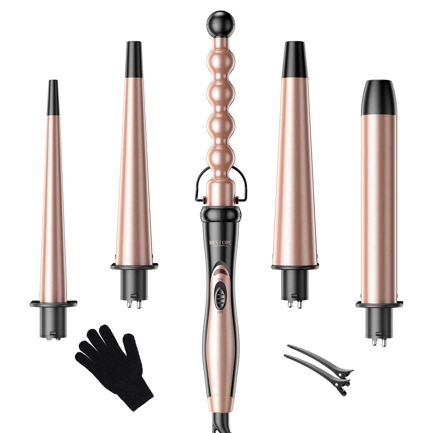BESTOPE Curling Iron Instant Heat Up Curling Wand Set with 5 Interchangeable Ceramic Barrels(0.35... | Amazon (US)