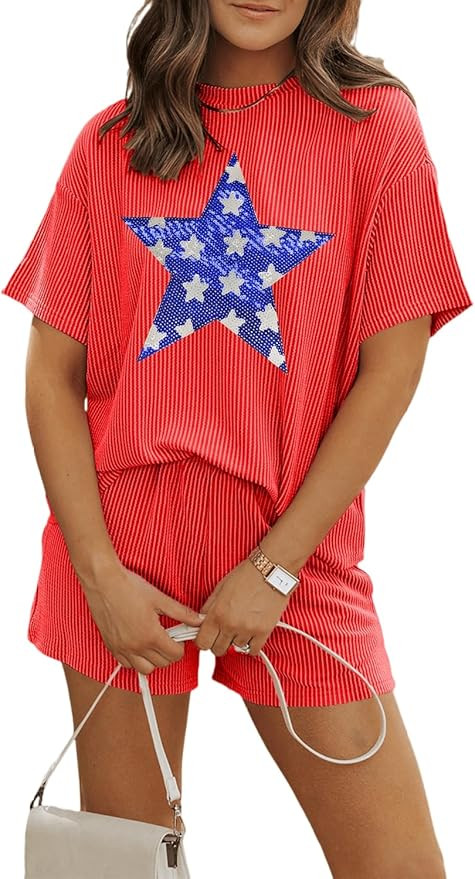 Womens Pajama Sets 2 Piece Pjs Sleepwear Soft Comfy Short Sleeve Tops and Shorts Lounge Set Loung... | Amazon (US)