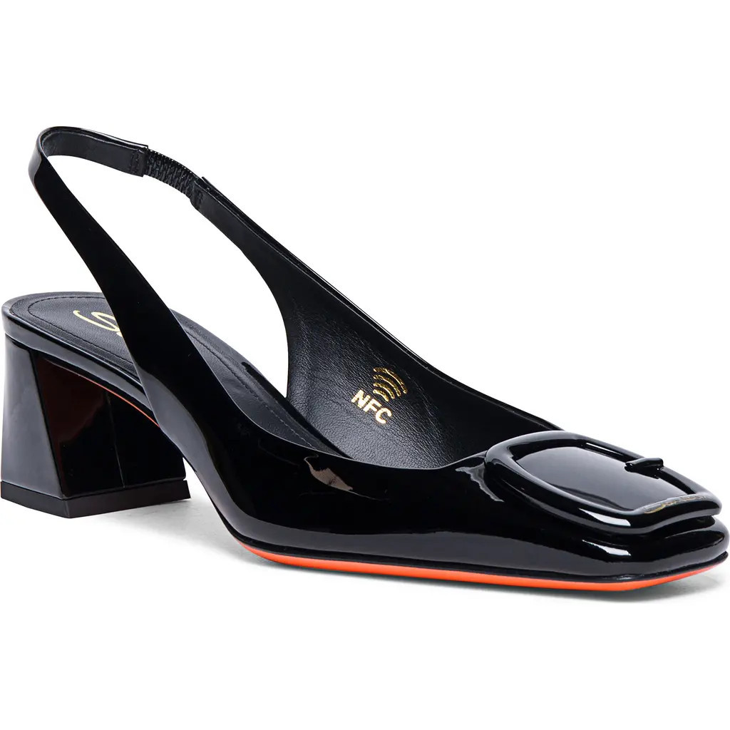 Santoni Women's Lemon Patent Sling Back in Black at Nordstrom, Size 9.5 | Nordstrom