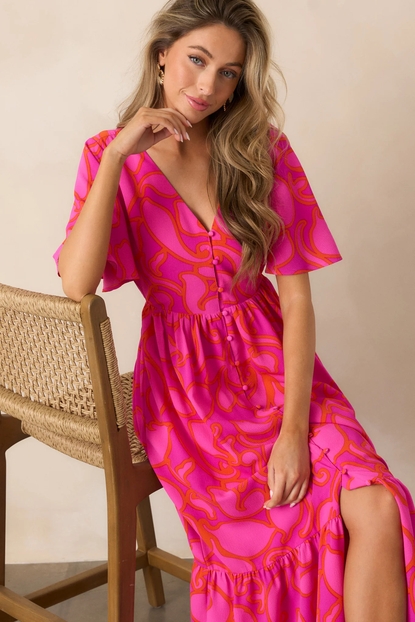 Budding Hearts Magenta Floral Button Front Maxi Dress | Red Dress