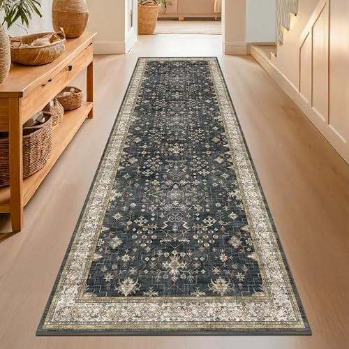 Black Washable 8ft Long Runners for Hallways, 3x8 Kitchen Runner Rug, Entryway Indoor Runner, Non... | Amazon (US)