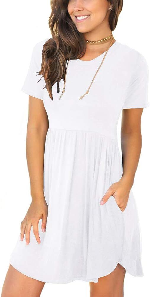 LONGYUAN Women's Summer Short Sleeve Casual Dresses Elastic Loose Comfy Swing Sundress with Pocke... | Amazon (US)