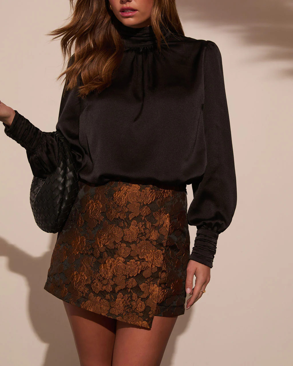 Warm Gather Floral Jacquard Mini Skort BLACK/BRONZE / XS | VICI