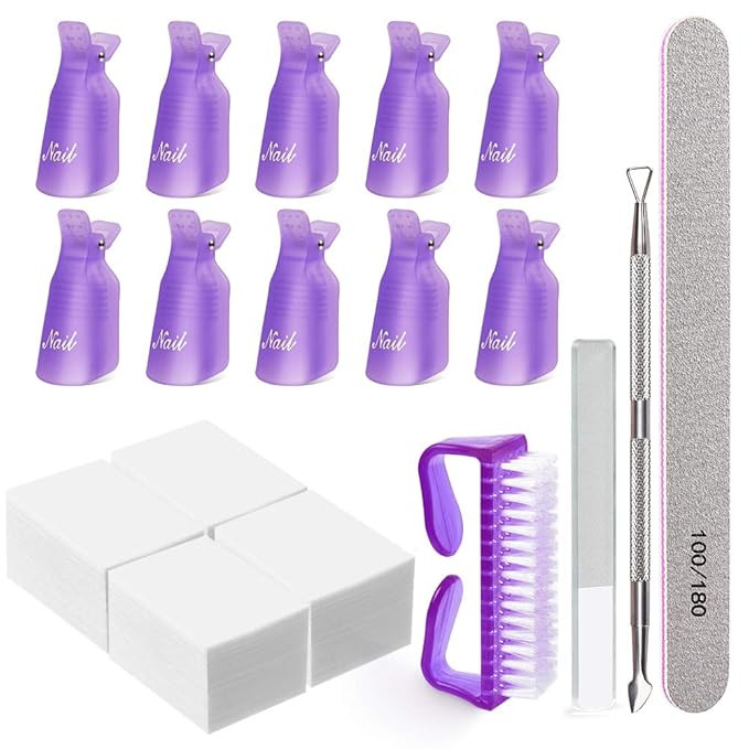 Gel Nail Polish Remover Kit,MORGLES 10pcs Nail Polish Remover Clips Cap 300pcs Nail Wipe Cotton P... | Amazon (US)