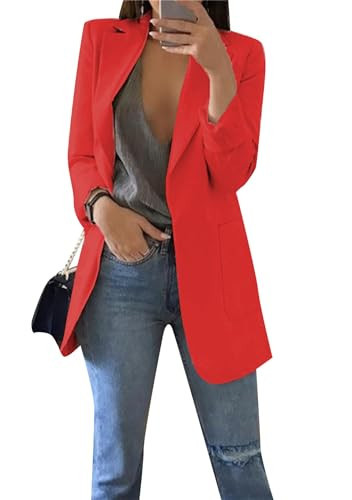 BOFETA Autumn Long Sleeve Blazers for Ladies Fashion Long Slim Blazers Red 4XL | Amazon (US)