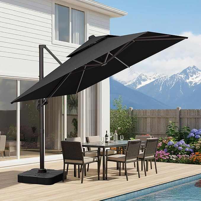 10x10 FT Patio Umbrella, Large Cantilever Double Top Heavy Duty Offset Umbrellas with 360° Rotat... | Amazon (US)