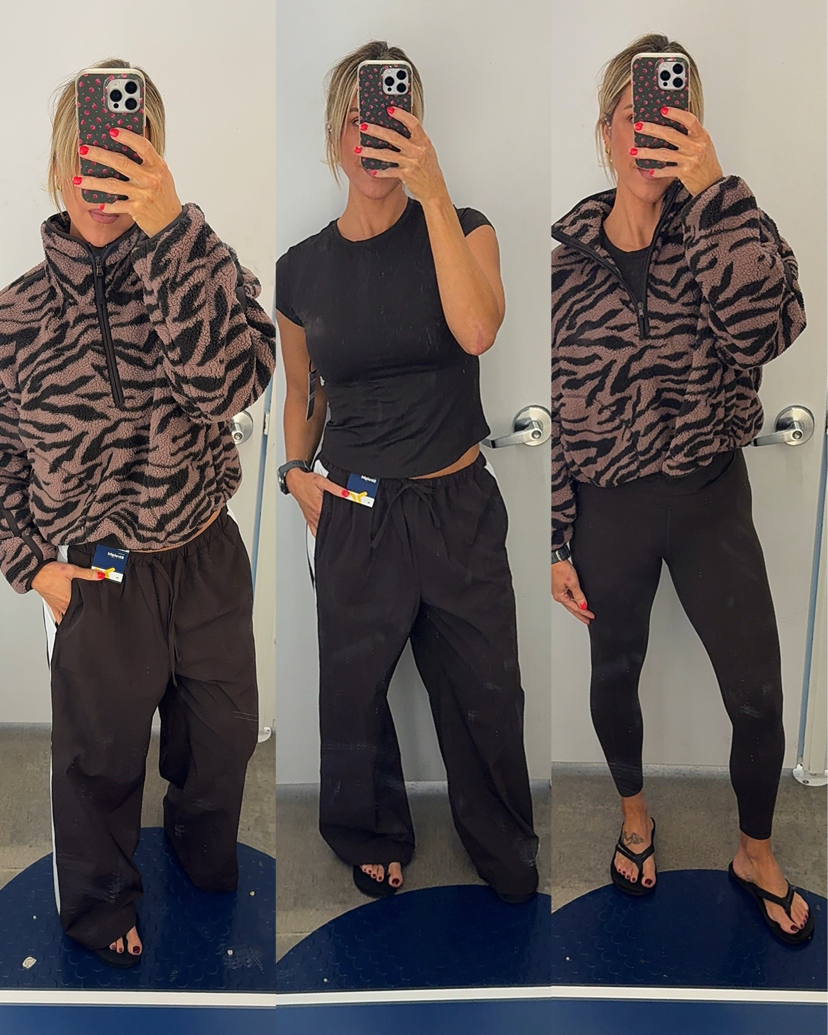 New athleisure from old navy im loving!! Love this zebra print fleece zip but super cute and cozy. Wearing size M - in everything! Super fun brown track pants and loved the fit of the workout tee!

#LTKootd #LTKActive #LTKSaleAlert