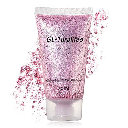 GL-Turelifes 30ml Sequins Chunky Glitter Liquid Eyeshadow Body Gel Festival Cosmetic Face Hair Nails Makeup Long Lasting Sparkling Easy to Apply and Remove (#09 Pink) | Amazon (US)
