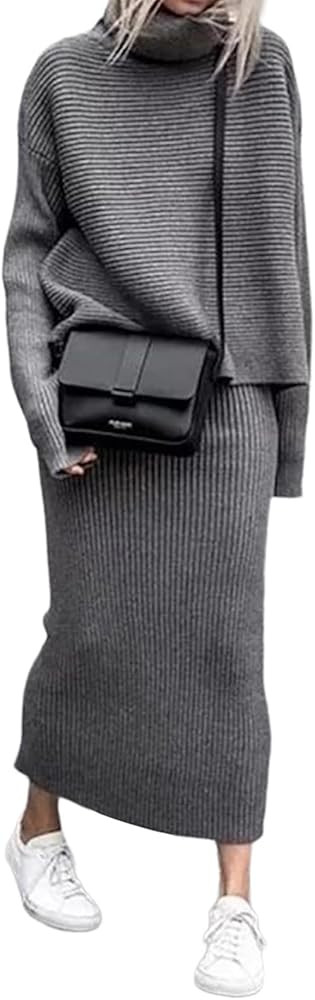 utcoco Women's Pullover Sweaters 2 Piece Outfits Long Sleeve Knit Pullover and Long Skirt Sweater... | Amazon (US)