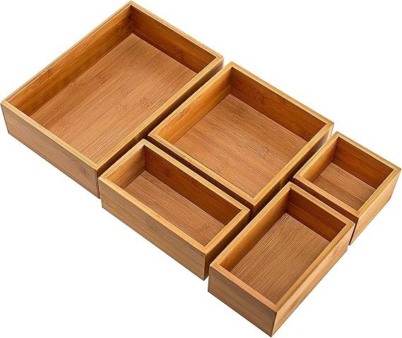 Seville Classics Bamboo Eco-Conscious Organizer Box Set Art Crafts Pens Holder Junk Drawer Utensi... | Amazon (US)