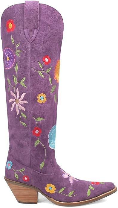 Dingo Womens Flower Power Embroidered Floral Snip Toe Pull On Casual Boots Over the Knee Mid Heel... | Amazon (US)