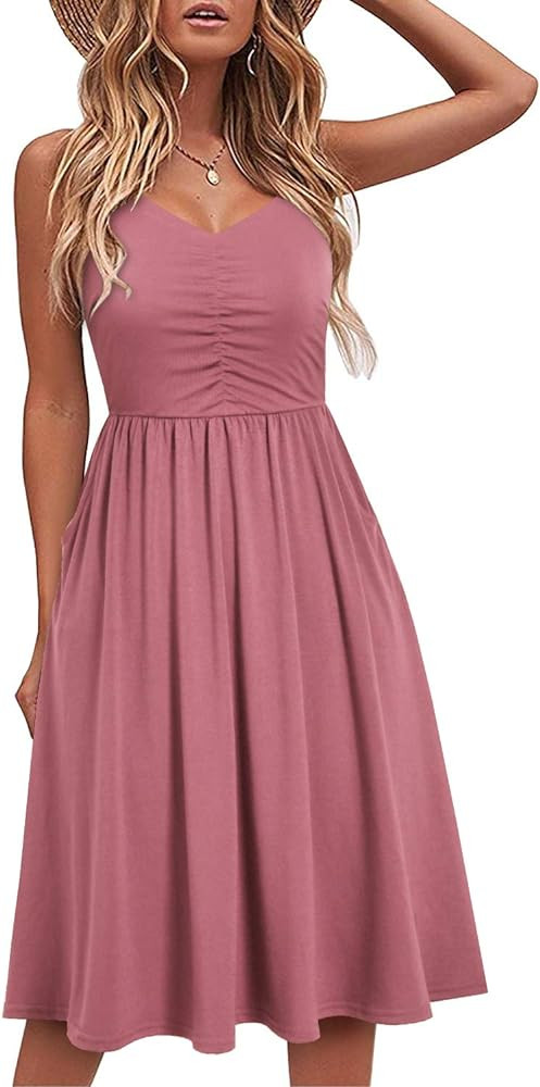 YATHON Casual Dresses for Women Sleeveless Cotton Summer Beach Dress A Line Spaghetti Strap Sundr... | Amazon (US)