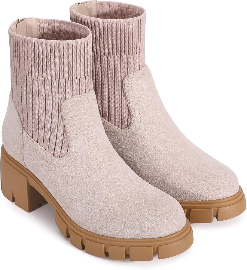 Zelaprox Women's Platform Chelsea Ankle Boots Low Chunky Heel Lug Sole Boots Fashion Back Zipper ... | Amazon (CA)