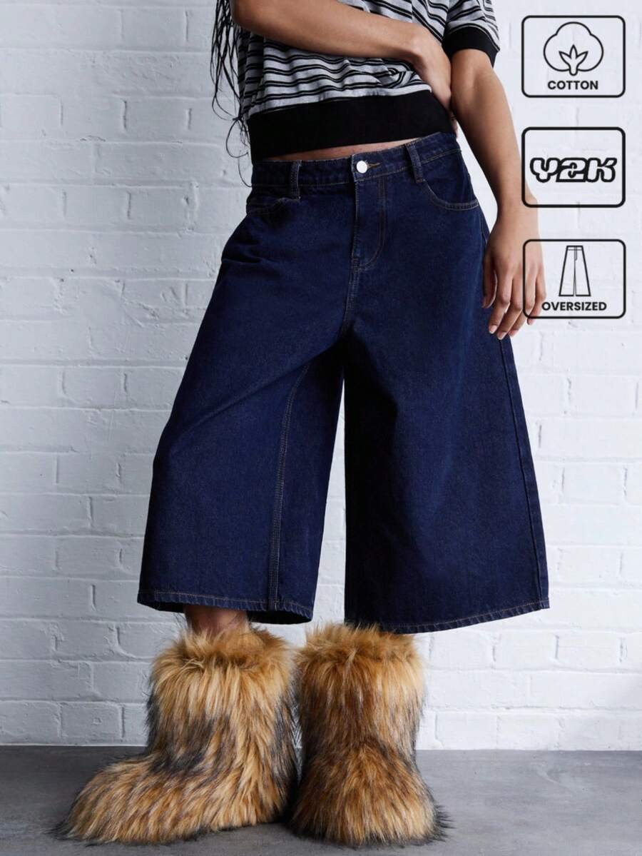 COUREZ Low Rise Oversized Fit Denim Jorts Cotton Y2K Summer Clothes Summer Outfits For Women Bagg... | SHEIN