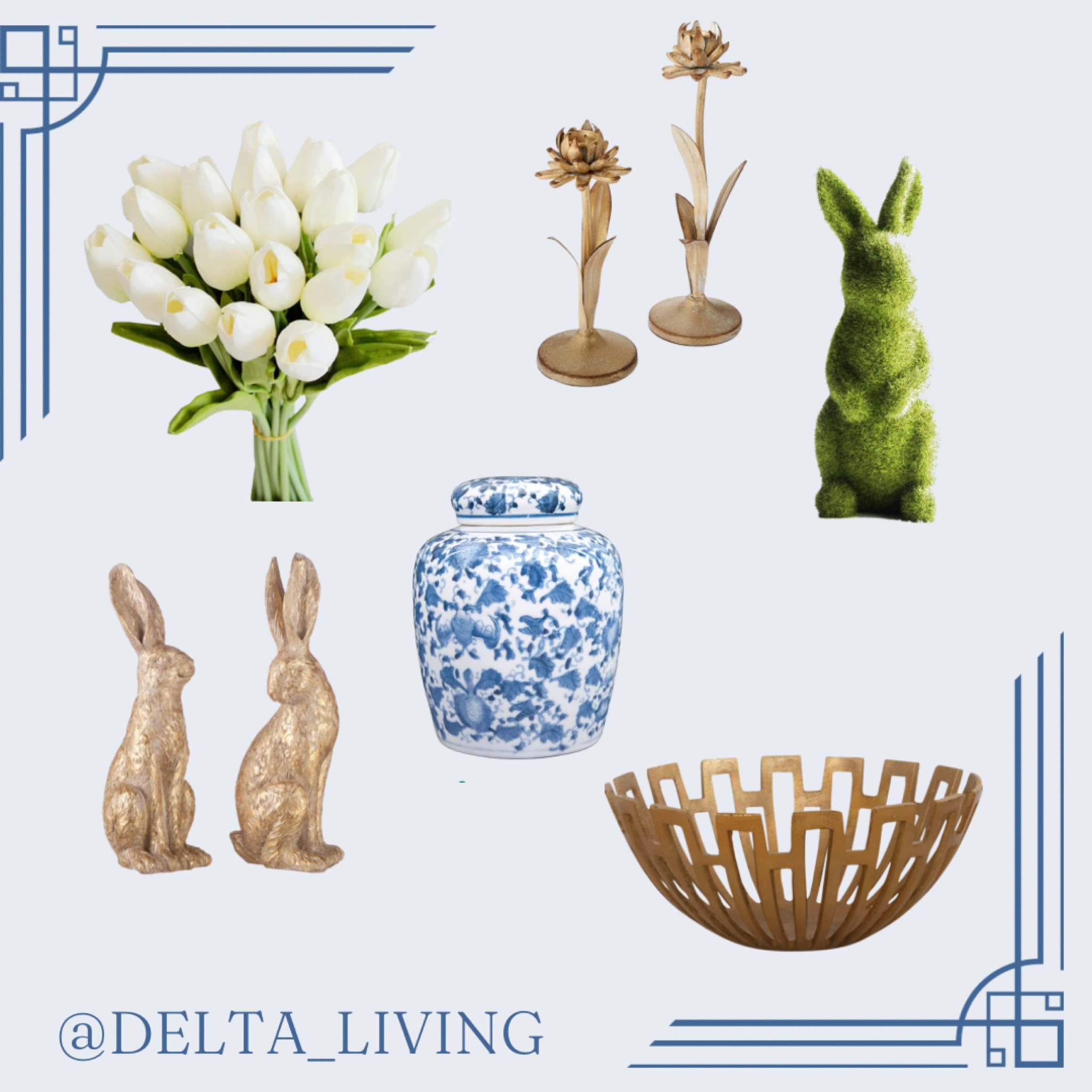 Spring decor, Easter decor, gold bunnies, faux tulips, home decor