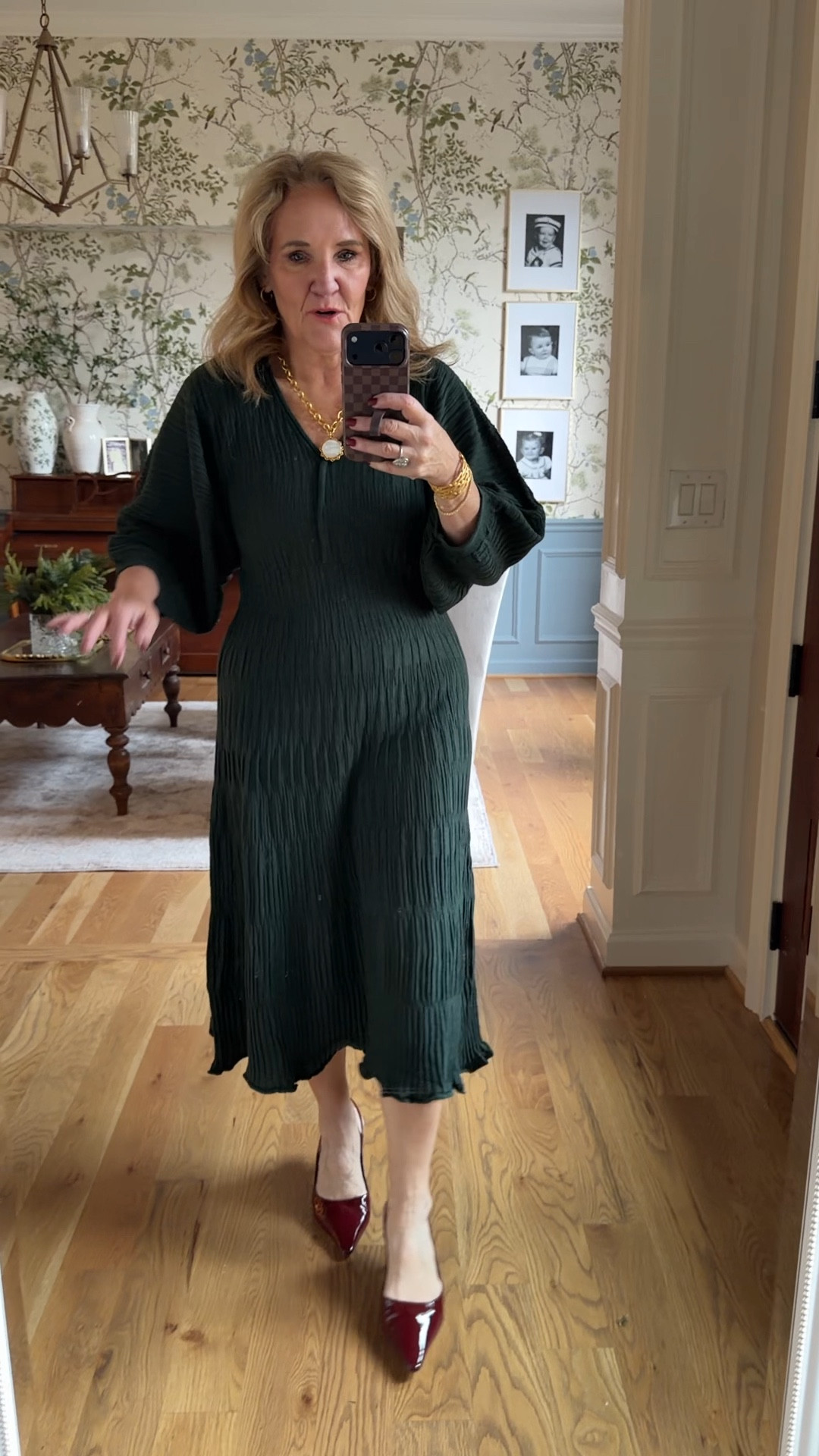 Dress fits true to size. I am wearing a medium/size 8
Slingbacks I always size up a half size. I’ve been surprised how much I’ve worn this color. It’s beautiful.
My jewelry is on the Julie Vos sale with an extra 20% off

Green dress holiday dress sweater dress Christmas dress Christmas Eve dress

#LTKFindsUnder50 #LTKOver40 #LTKHoliday