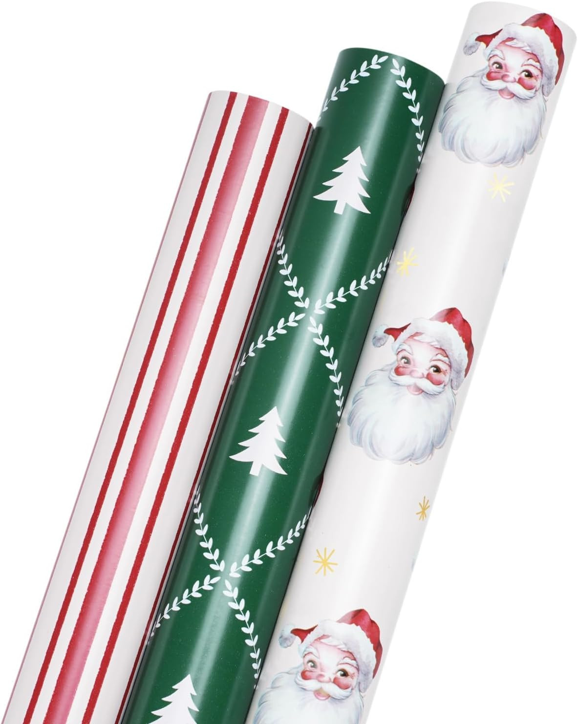 BIOBROWN Christmas Wrapping Paper Set, Santa Tree Stripes, 17 In x 30 Ft | Amazon (US)